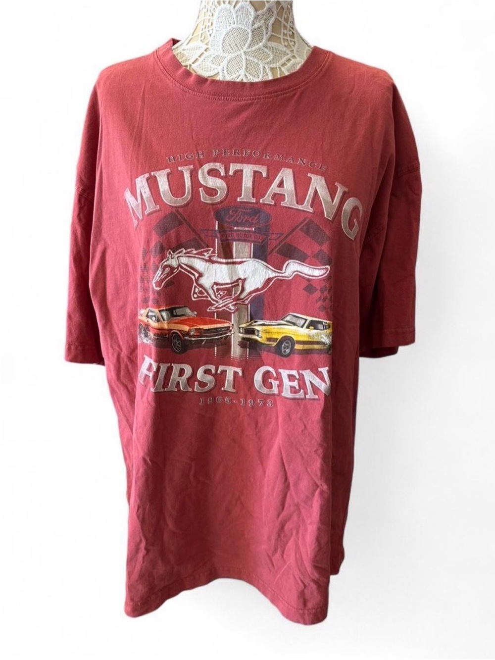 Mustang First Gen Graphic Tee in Brick Red - Ford Inspired